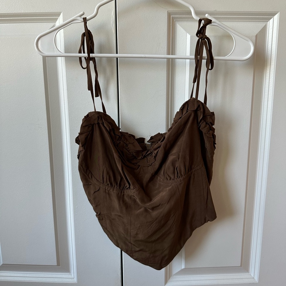 Brown corset-style tank top